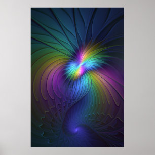 Poster Colorida Com Arte Fractal Abstrato Moderna Azul