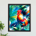 Poster Colorida d'água do galo<br><div class="desc">Revitalize sua casa ou escritório com nossos posters impressionantes, cada um exibindo uma única aquarela com uma imagem viva de galo contra um pano de fundo de palmas e folhas tropicais ricas. As formas vívidas de vermelho, azul e verde nestes trabalhos de arte injetam um ambiente vivo e colorido em...</div>