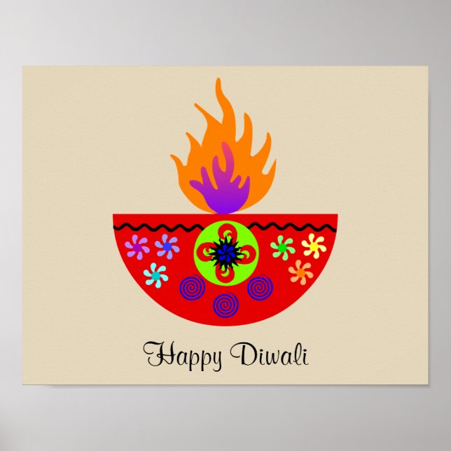 Pôster Colorida Diwali Lamp Diya (Frente)