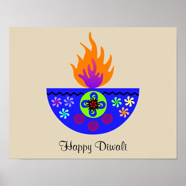 Pôster Colorida Diwali Lamp Diya (Frente)