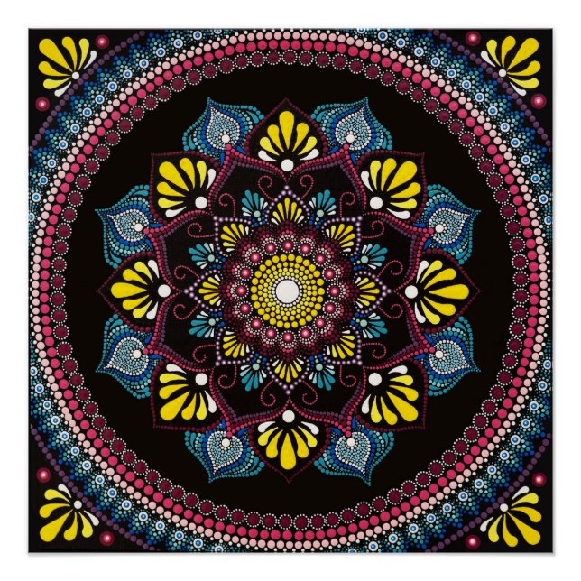 Pôster Colorida Dot Art Mandala | Sacred Geometry Boho (Frente)