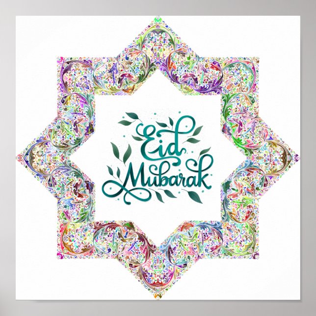 Poster Colorida Eid Mubarak Em Inglês (Frente)