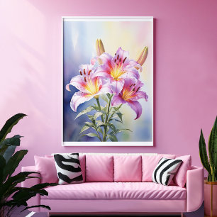 Poster Colorida Flor de Lírio Rosa Tropical