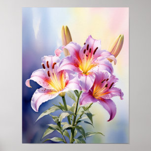 Poster Colorida Flor de Lírio Rosa Tropical 