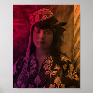 Poster Colorida Magrebe Judaica Tunisina Djerba Girl Post