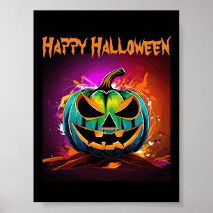 Poster Colorida Negra-Pumpkin Assustadora do Halloween