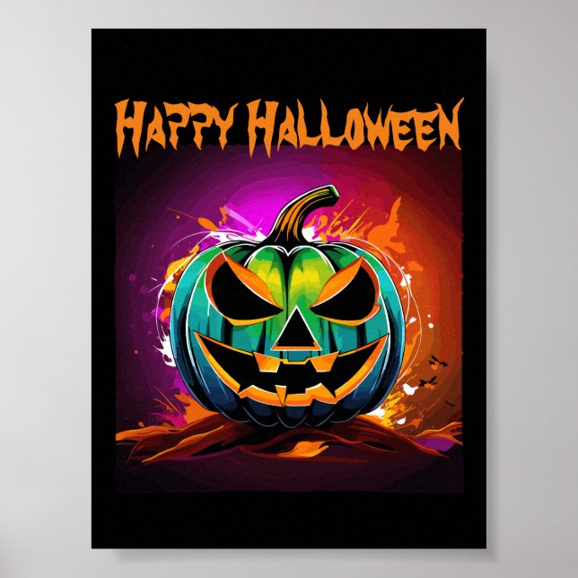 Poster Colorida Negra-Pumpkin Assustadora do Halloween (Frente)