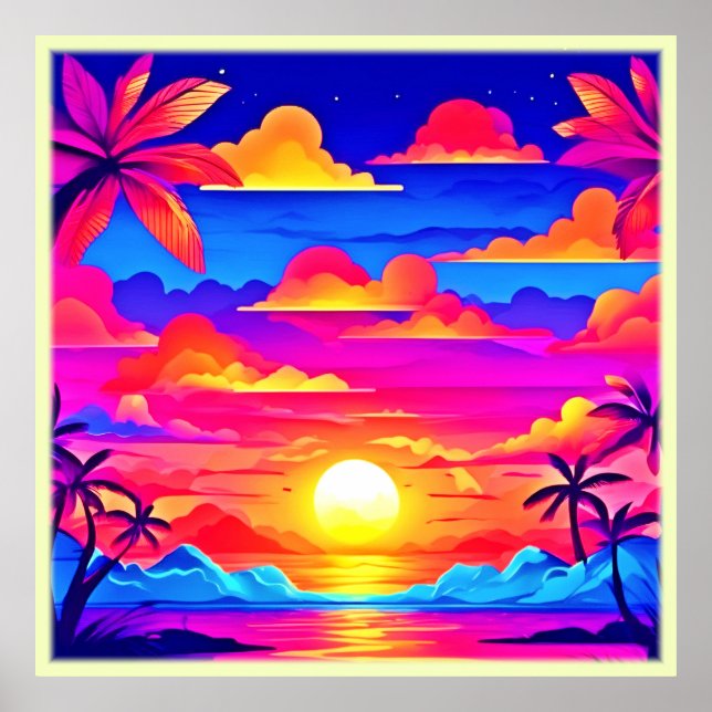 Poster Colorida Palm Tree Sunset (Frente)