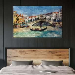Pôster Colorida pintura aquarela do Canal Grande de Venez