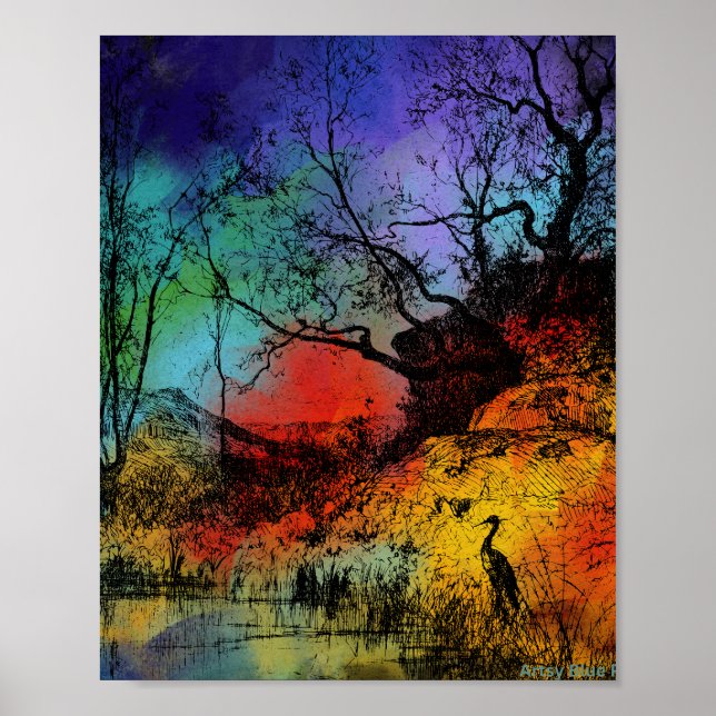 Poster Colorida Pond em uma Floresta (Frente)