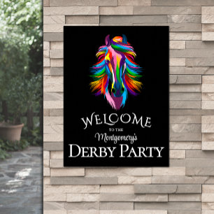 Poster Colorida Racecavalo Derby Party Black Welcome