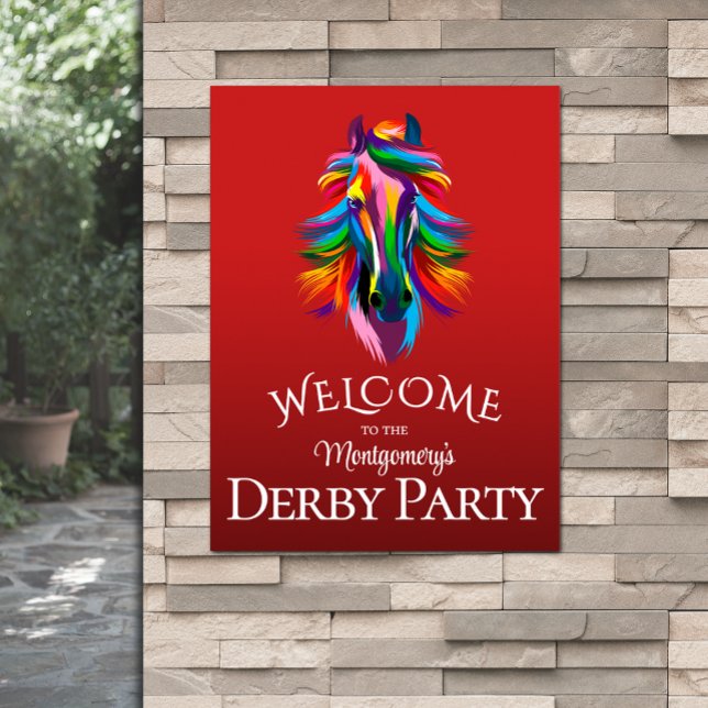 Poster Colorida Racecavalo Derby Party Red Welcome (Colorful racehorse Derby party red welcome poster - PRINTED and/or INSTANT DOWNLOAD)