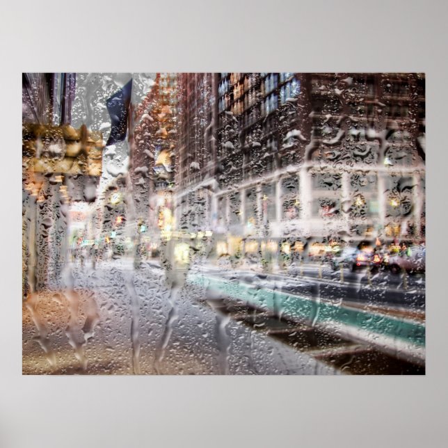 Poster Colorida Rainy Day NYC Abstrato (Frente)