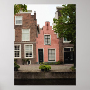 Poster Colorida Rosa, Canal Holandês House Leiden Países