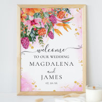 Colorida Rosa e Laranja Flores Tropicais Boas-vind
