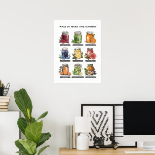 Poster Colorida Summer Watercolor Mason Jar Comida