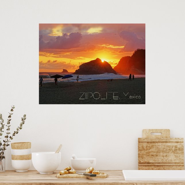 Poster Colorida Sunset em Zipolite, México (personalizáve (Cozinha)