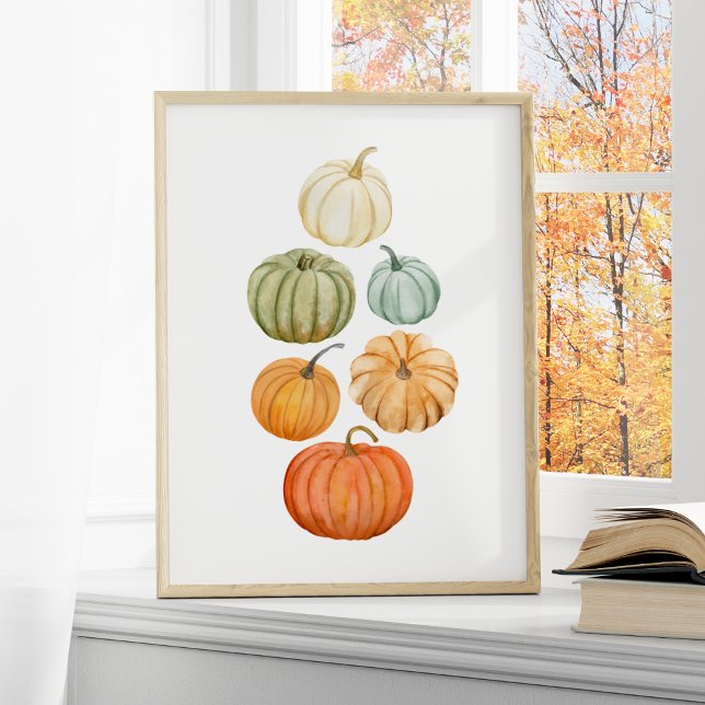 Poster Colorida Watercolor Pumpkins Autumn (Criador carregado)
