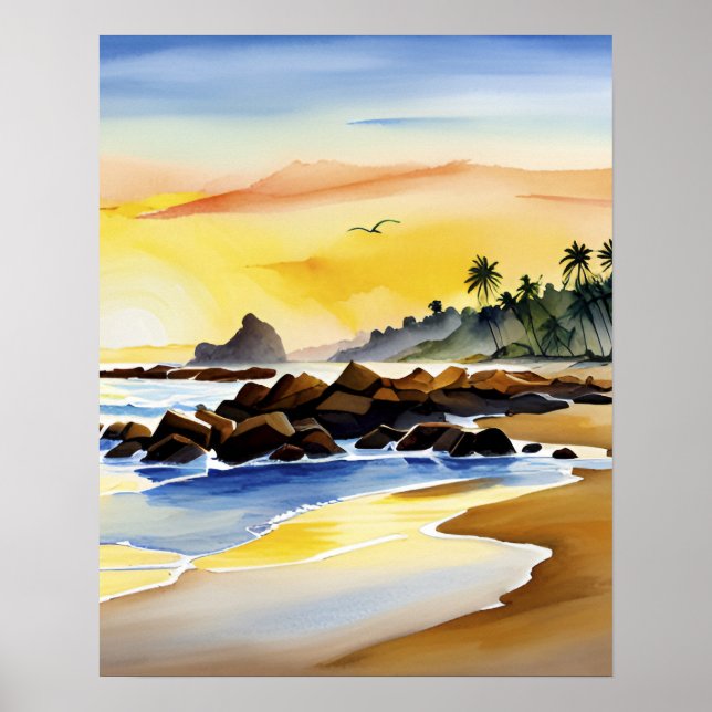 Poster Colorida Watercolor Summer Beach Vacing (Frente)