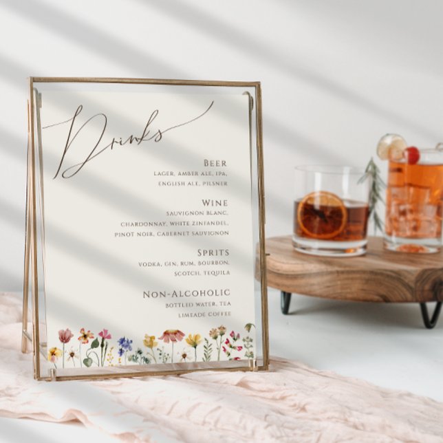 Poster Colorida Wildflower | Menu Beige Wedding Drinks (Criador carregado)