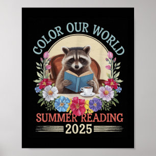 Poster Colorido A Leitura do Verão do Nosso Raccoon Mundi
