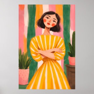 Poster Colorido Cartaz de Retrato de Mulher, Abstrato Ret