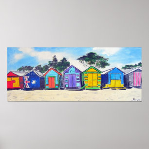 Pôster Colorido dos Huts de Praia