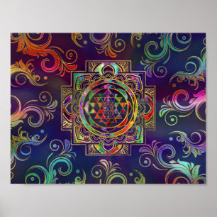 Poster Colorido Dourado de cingyantra Sri Chakra