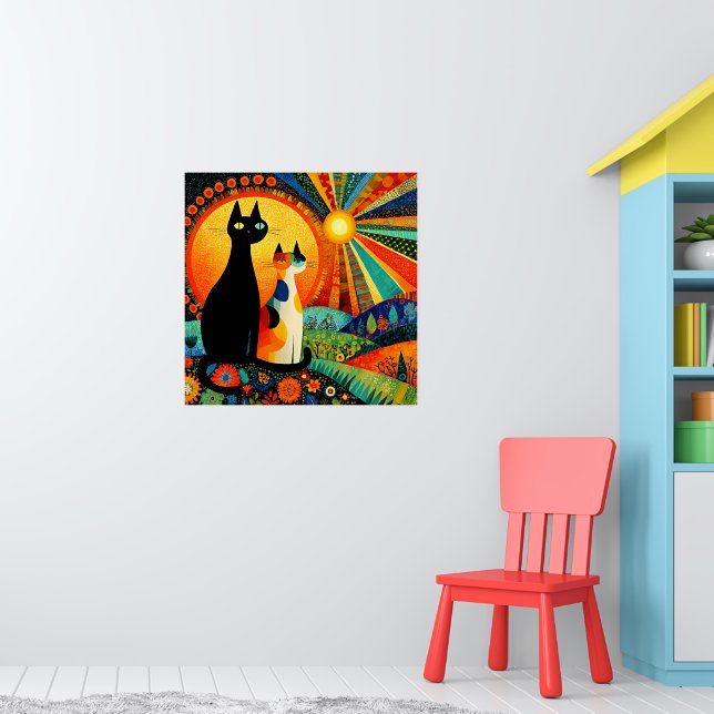 Poster Colorido e Divertido, Dois Gatos, (Berçário 1)