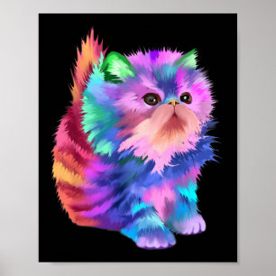 Poster Colorido Fofo Divertido Gatinho Arco-íris Rave Psi