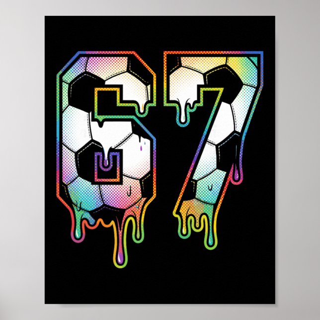 Poster Colorido Gotejamento 67 Número da Varsity Futebol  (Frente)