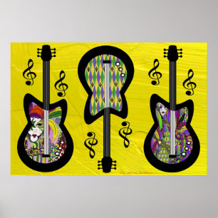 Pôster Colorido Mardi Gras Guitars