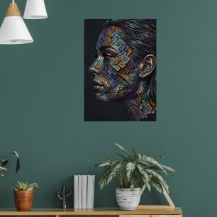 Poster Colorido Mosaico Cartaz de Retrato de Mulher Afric