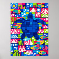 Colorido Mosaico de Tartaruga Marinha Geométrica