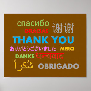 Poster Colorido Obrigado em Múltiplas Línguas