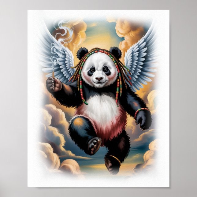 Poster Colorido Panda Anjo Jamaicano em Branco (Frente)