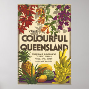 Poster Colorido Queensland - Viagem Antiga Nova Zelândia