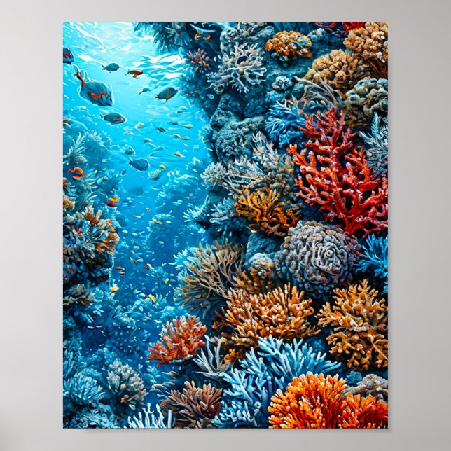 Poster 🌊 Colorido Recife de Coral Subaquático Natureza O (Frente)