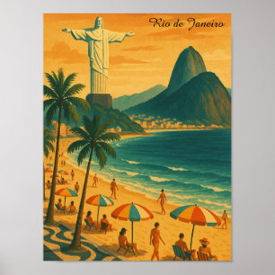 Poster Colorido Rio de Janeiro Brasil Copacabana Beach
