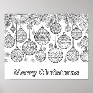 Poster Colorir Enfeites de Natal Bolas de Natal Diversão 
