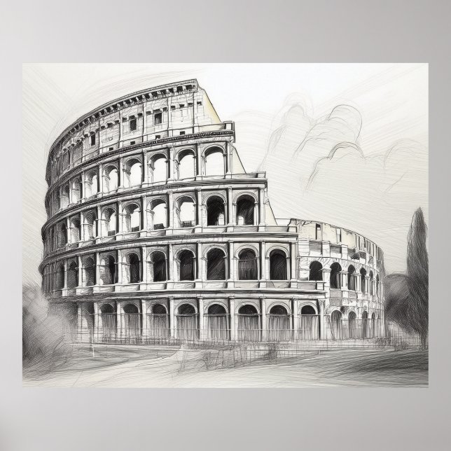 Poster Colosseum ancient roman amphitheater in pencil ske (Frente)