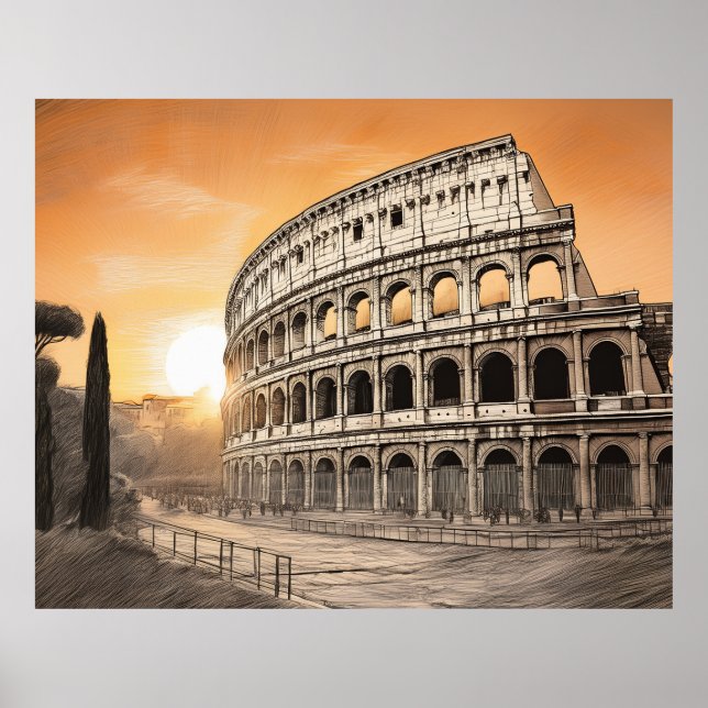 Poster Colosseum in rome with warm sunset light (Frente)