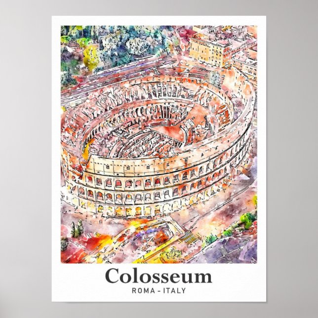 Poster Colosseum Roma Itália Desenho Da Mão De Desenho Po (Frente)