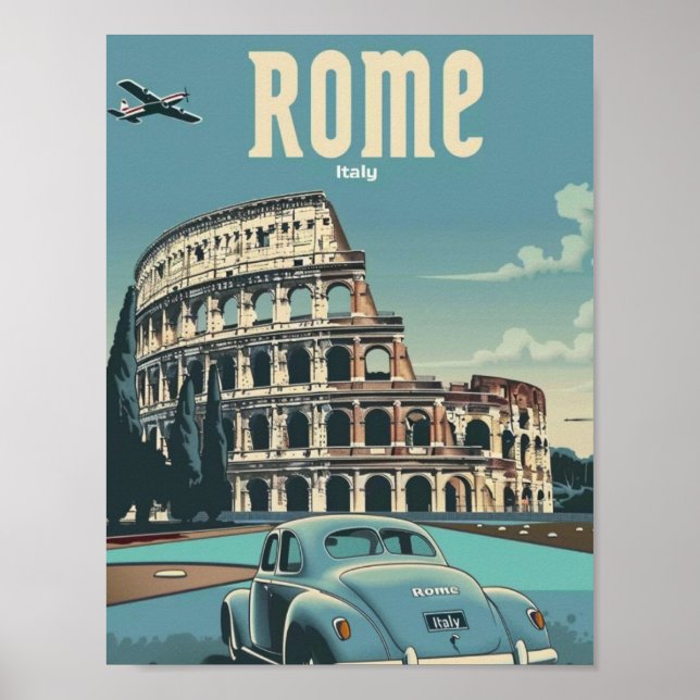 Poster Colosseum Roma Itália Vintage Familiar Viagem (Frente)