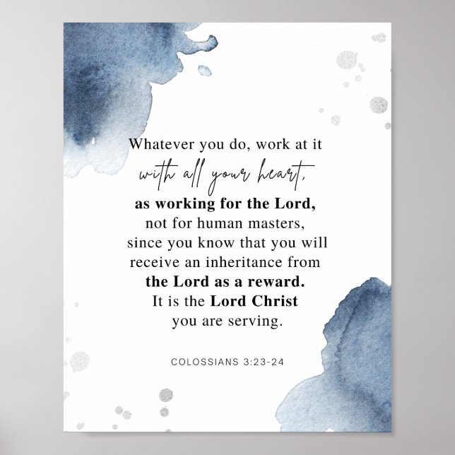 Poster Colossianos 3:23-24 Trabalhem com todo o seu coraç (Frente)