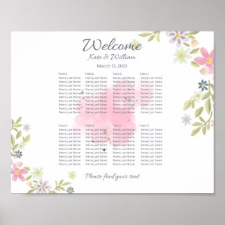 Poster Colourful floral landscape Wedding 8 table seating