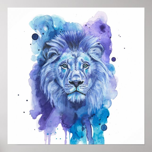 Poster Colourful Lion Watercolor Artwork (Frente)