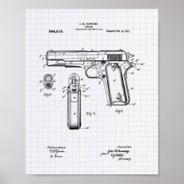 Pôster Colt.45 1911 Patent Art - Lined Peper