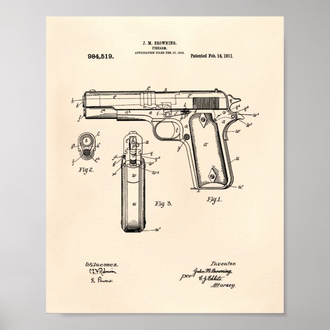 Poster Colt.45 1911 Patent Art - Old Peper (Frente)
