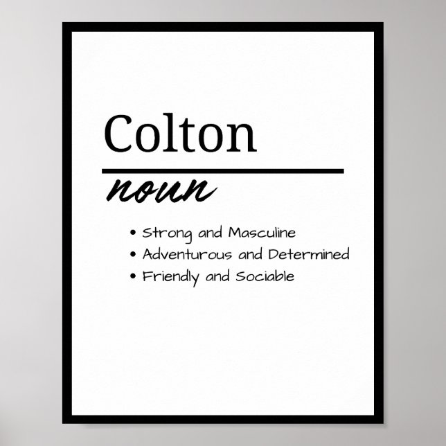 Poster Colton, Definição de Nome Personalizado de Menino (Frente)